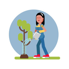 Woman watering the tree