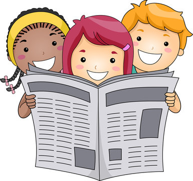 Kids Reading Newspaper Illustration