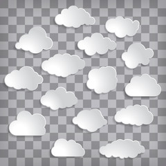 white paper clouds set on a chequered background
