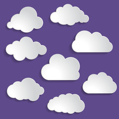 Vector illustration of clouds collection on the ultra violet bac