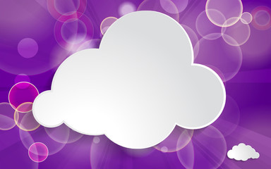 white paper cloud on ultra violet festive background with light 