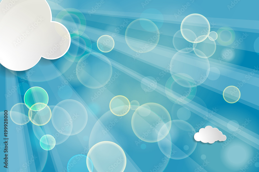 Poster abstract background with sun rays and clouds on a blue background