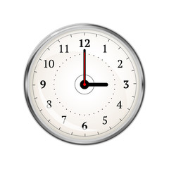 Realistic clock face showing 03-00 on white