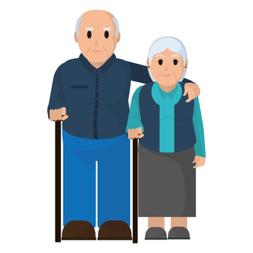 Elderly Couple Together With Walking Stick