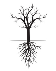 Obraz premium Black naked Tree with Roots. Vector Illustration and graphic element.
