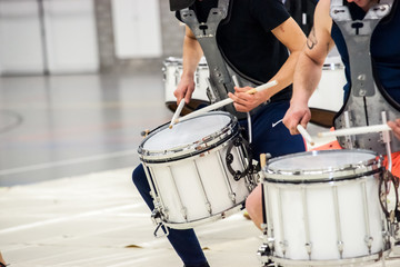 closeup drummer with a snare drum closeup