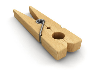 Wooden clothespin on rope. Image with clipping path