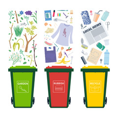 Garbage bins with different waste - recycle, organic, general - 199930280
