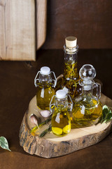 olive oil in glass bottles
