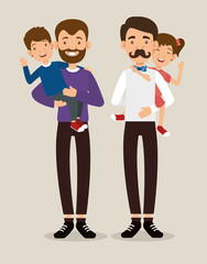 best father with daughter and son avatars vector illustration design