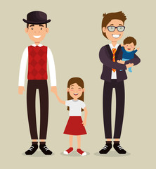 best father with daughter and son avatars vector illustration design