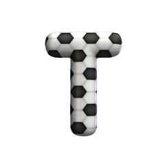 Soccer ball texture capital letter T. 3D Rendering
