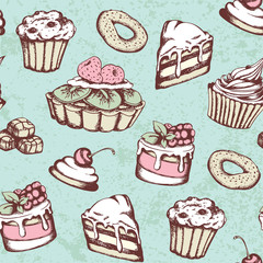 Vintage seamless pattern with sweets