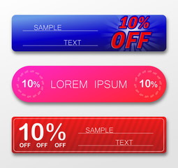10% OFF.  Сolorful labels templates. Banner isolated on white background. Modern stickers for flyers cards or web. Vector illustration, EPS 10.