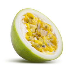 Green passion fruit, maracuya isolated on white background with shadow