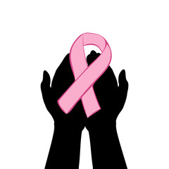 Hands hold with pink ribbon.