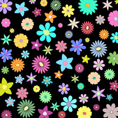 Beautiful pattern with colorfull flowers on a black background