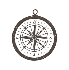 Magnetic compass hand drawn with black contour lines on white background © Good Studio