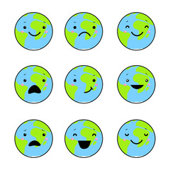 Fototapeta premium Set of emotions of the earth.Isolated on white background. Vector illusrtation
