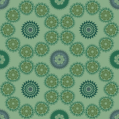 Circle green seamless background. Mosaic pattern and wallpaper design. Islamic, eastern and oriental motif. Vector illustration. EPS 10