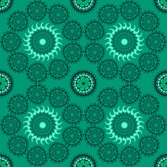 Circle green seamless background. Mosaic pattern and wallpaper design. Islamic, eastern and oriental motif. Vector illustration. EPS 10