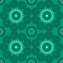 Circle green seamless background. Mosaic pattern and wallpaper design. Islamic, eastern and oriental motif. Vector illustration. EPS 10