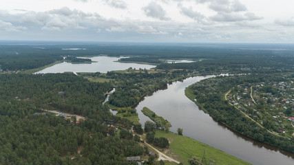 Fototapeta na wymiar Aerial view of countryside Gauja lake field drone top view 