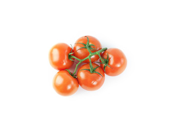 ripe tomatoes on a branch .isolated white background.