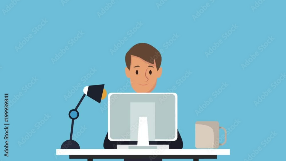 Poster programmer at office crreating website high definition colorful scenes