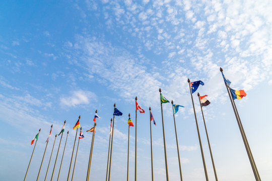national flags with blue sky