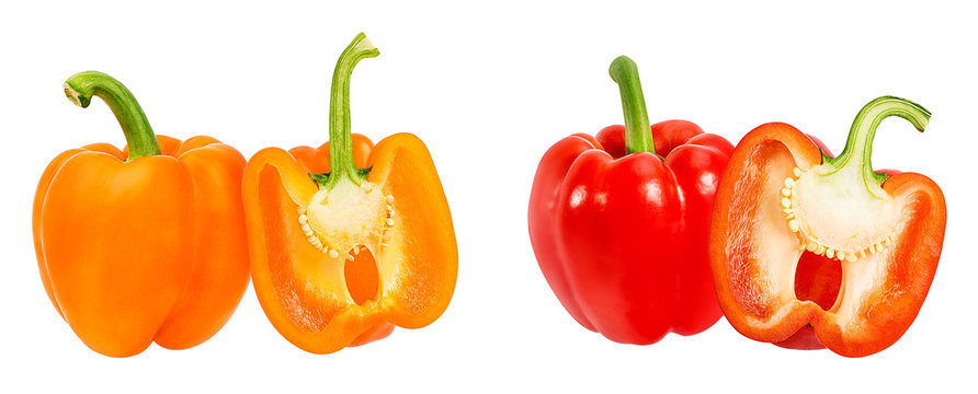 Fresh sweet red and yellow peppers bell isolated on white background with clipping path