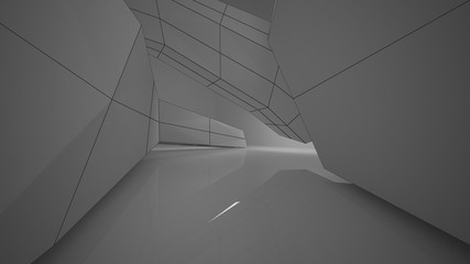 Abstract drawing white parametric interior. Polygon black drawing. 3D illustration and rendering.