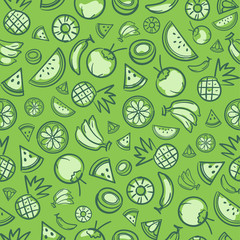 Sketch mixed tropical fruits seamless summer pattern background vector format
