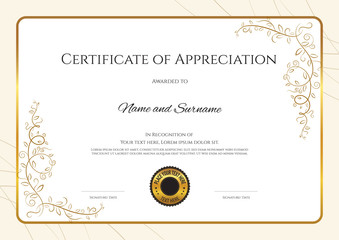 Luxury certificate template with elegant floral border frame, Diploma design for graduation or completion