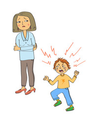 Angry kid and sad mother