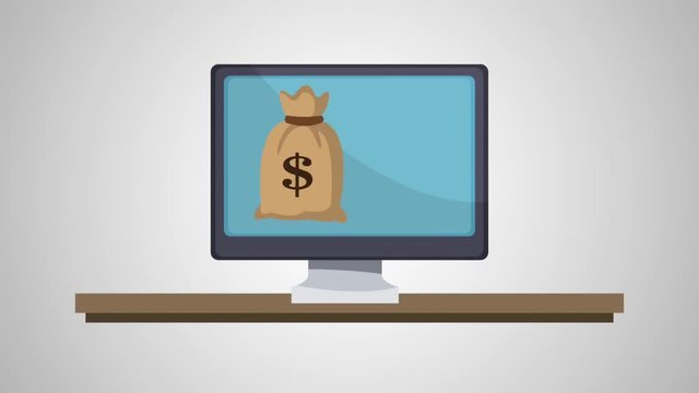 Money symbols appears on computer screen High Definition colorful animation scenes