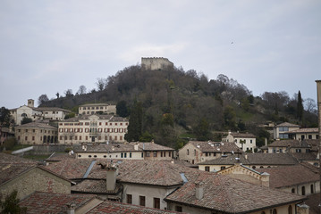 Fototapeta na wymiar Asolo, Italy - March 26, 2018 : View of Asolo Rocca from Queen Cornaro castle