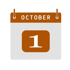 Calendar flat icon 1st of October. Vector illustration.
