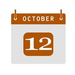 Calendar flat icon 12th of October. Vector illustration.