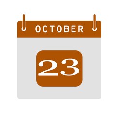 Calendar flat icon 23rd of October. Vector illustration.