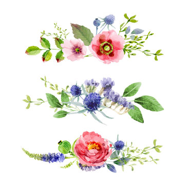 Lovely floral watercolor background border frame