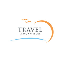 summer Travel and tour agency vector logo design. Beach, Sea, Sunset, Template