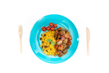 Kefta Tagine Moroccan Meatballs Served With Semolina and Vegetables