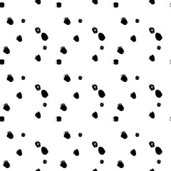 Abstract vector geometric circles seamless scribble pattern. Black and white irregular shapes background. Modern stylish brush painted polka dot texture. Trendy spot print. Swatch for wrapping paper.