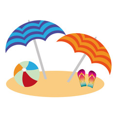 Fototapeta na wymiar beach with umbrellas and flip flops vector illustration design