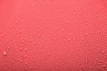 Small and large drops of water on a colored background. Abstract liquid sprays