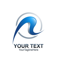 Initial letter R logo template colored blue circle swoosh design for business and company identity