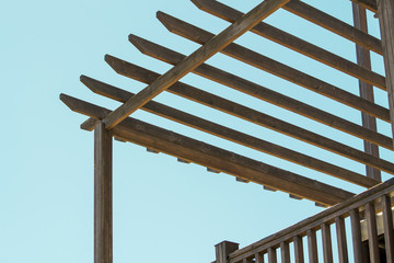 Wooden roof frame and railings