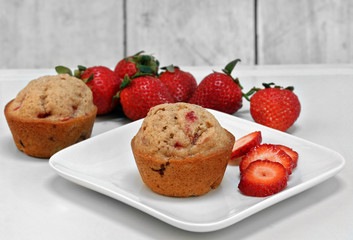 Strawberry Muffins with whole strawberries.
