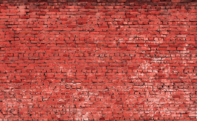 Fototapeta na wymiar ancient weathered rusty red brick wall, dirty abstract background